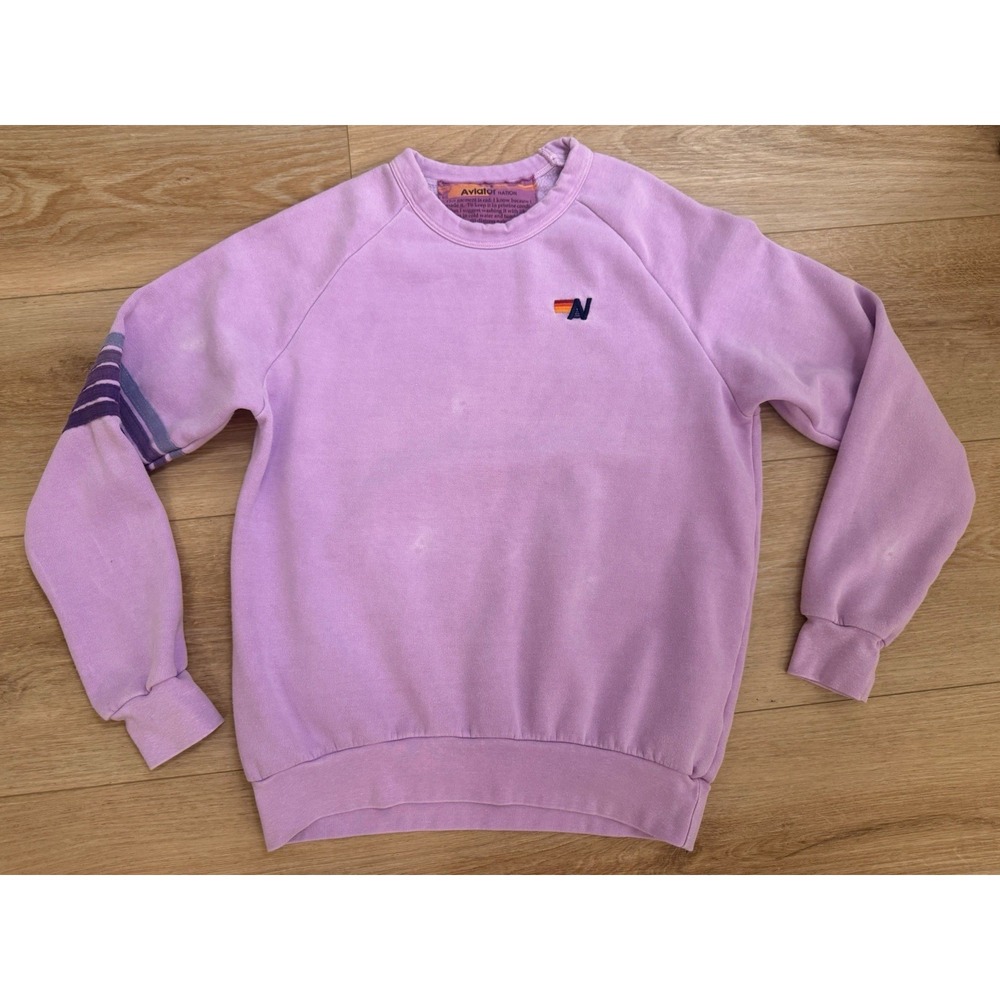 Aviator Nation Rainbow Stripe Crewneck Sweatshirt USA Made Pullover Purple Small